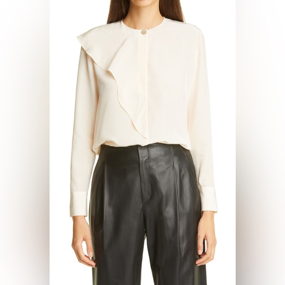 Vince Asymmetrical Ruffle Silk Blouse